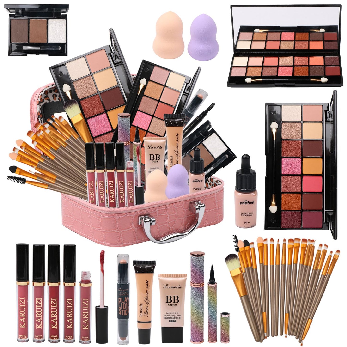 All - in - One Makeup Kit with Storage Bag – Eyeshadow, Foundation, Brushes & More (Black) - SmartPagesHub.com
