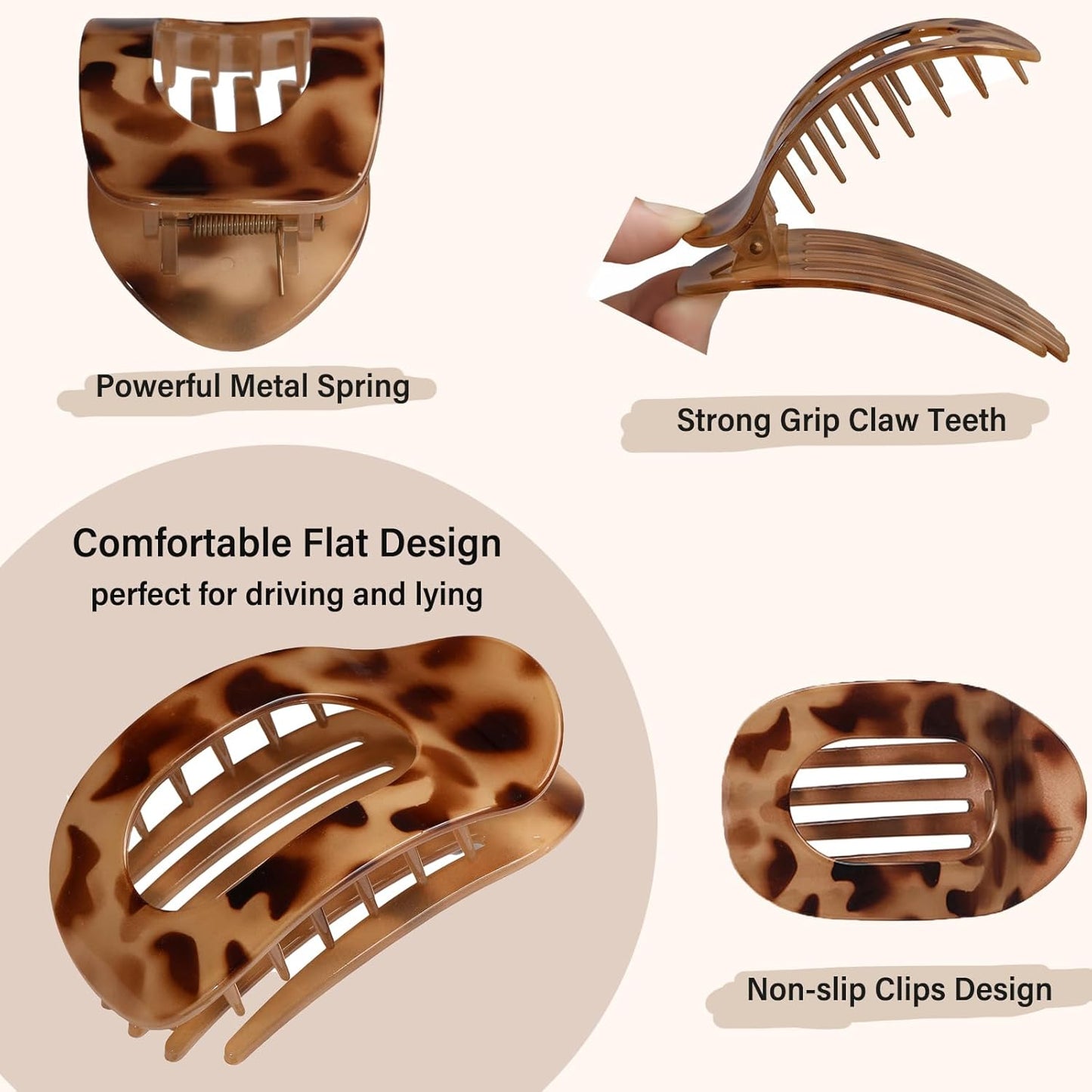 4PCS Flat Claw Hair Clips – Strong Hold, Stylish Barrettes for All Hair Types (Leopard) - SmartPagesHub.com