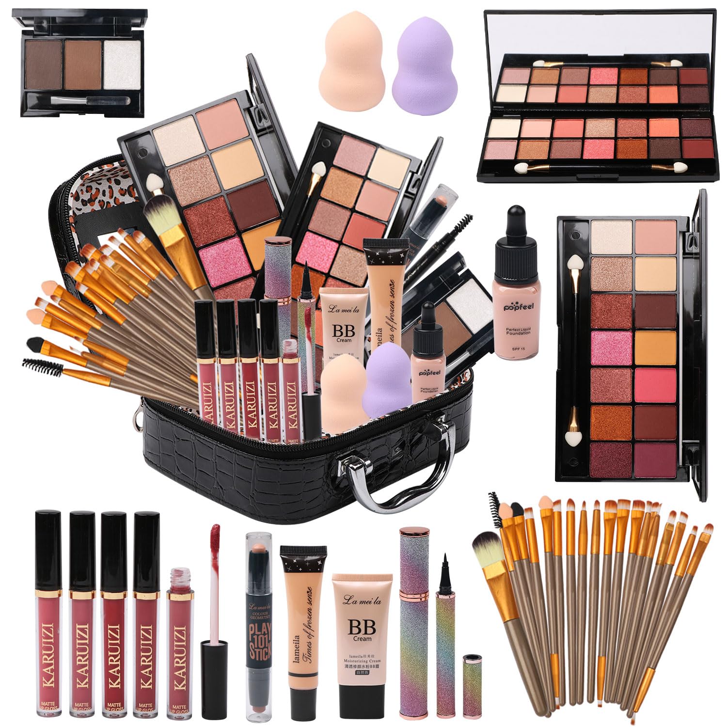 All - in - One Makeup Kit with Storage Bag – Eyeshadow, Foundation, Brushes & More (Black) - SmartPagesHub.com