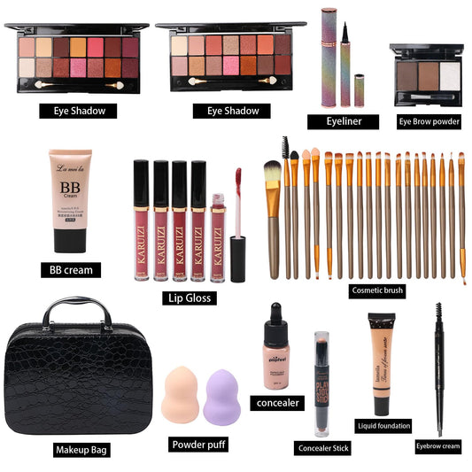 All - in - One Makeup Kit with Storage Bag – Eyeshadow, Foundation, Brushes & More (Black) - SmartPagesHub.com